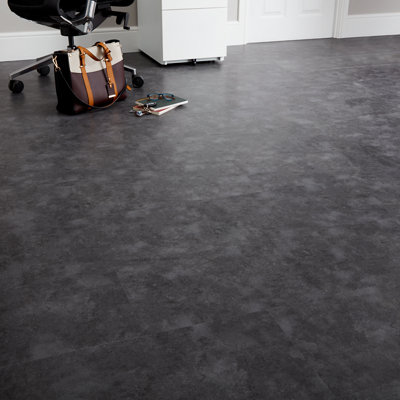 Goodhome Poprock Dark Grey Tile Stone Effect Self-Adhesive Vinyl Tile, 1.3M²