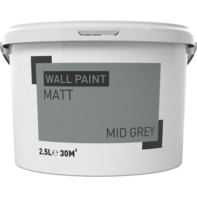 B&Q Mid Grey Matt Emulsion Paint, 2.5L