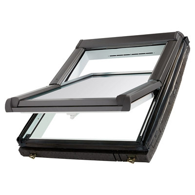Site Premium Anthracite Aluminium Alloy Centre Pivot Roof Window, (H)1180Mm (W)1140Mm