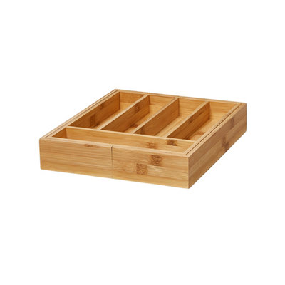 Goodhome Datil Natural Bamboo & Mdf Extendable Cutlery Tray, (H)60Mm (W)425Mm