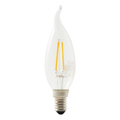 Diall E14 1.8W 250Lm 320° Clear Candle Warm White Led Filament Bent Tip Light Bulb