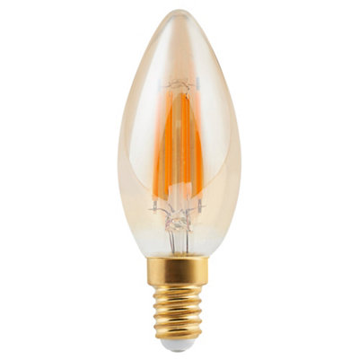 Diall E14 5W 400Lm 330° Amber Candle Warm White Led Filament Light Bulb
