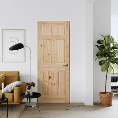 Fortia 6 Panel Unglazed Victorian Natural Pine Veneer Internal Timber Door, (H)1981Mm (W)762Mm (T)35Mm