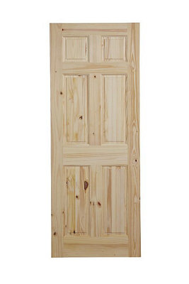 Fortia 6 Panel Unglazed Victorian Natural Pine Veneer Internal Timber Door, (H)1981Mm (W)686Mm (T)35Mm