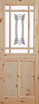 Fortia 2 Panel Screen-Printed Glazed Victorian Natural Pine Veneer Internal Timber Door, (H)1981Mm (W)686Mm (T)35Mm