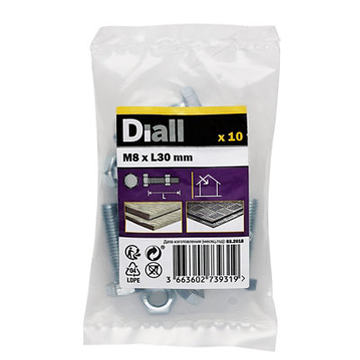 Diall M8 Hex Carbon Steel (Grade 5.8) Bolt & Nut (L)30Mm, Pack Of 10