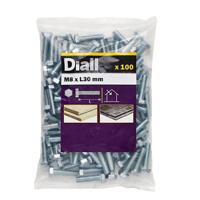 Diall M8 Hex Carbon Steel (Grade 5.8) Bolt (L)30Mm, Pack Of 100