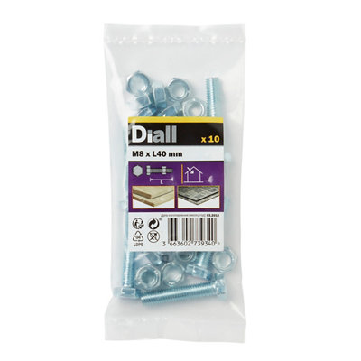 Diall M8 Hex Carbon Steel Bolt & Nut (L)40Mm, Pack Of 10