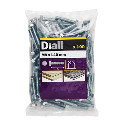 Diall M8 Hex Carbon Steel (Grade 5.8) Bolt & Nut (L)40Mm, Pack Of 100