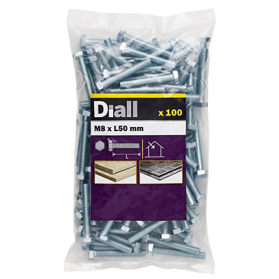 Diall M8 Hex Carbon Steel (Grade 5.8) Bolt & Nut (L)50Mm, Pack Of 100