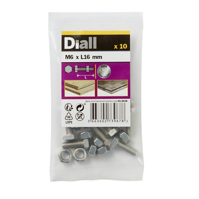 Diall M6 Hex Stainless Steel Bolt & Nut (L)16Mm (Dia)6Mm, Pack Of 10