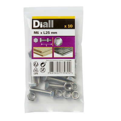 Diall M6 Hex Stainless Steel Bolt & Nut (L)25Mm (Dia)6Mm, Pack Of 10