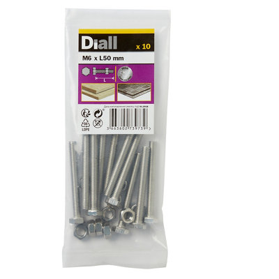 Diall M6 Hex Stainless Steel Bolt & Nut (L)50Mm (Dia)6Mm, Pack Of 10