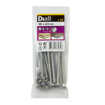 Diall M6 Hex Stainless Steel Bolt & Nut (L)60Mm (Dia)6Mm, Pack Of 10