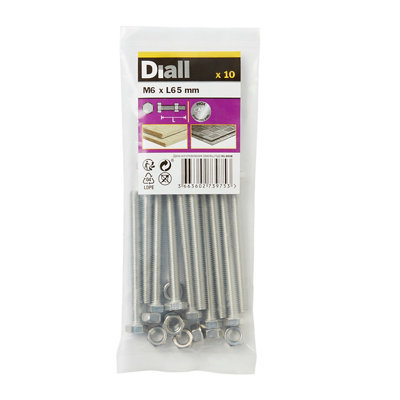 Diall M6 Hex Stainless Steel Bolt & Nut (L)65Mm (Dia)6Mm, Pack Of 10