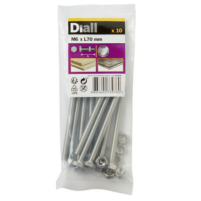 Diall M6 Hex Stainless Steel Bolt & Nut (L)70Mm (Dia)6Mm, Pack Of 10