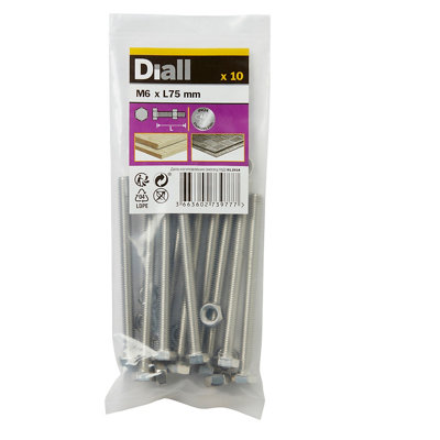 Diall M6 Hex Stainless Steel Bolt & Nut (L)75Mm (Dia)6Mm, Pack Of 10