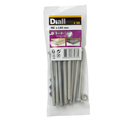 Diall M6 Hex Stainless Steel Bolt & Nut (L)80Mm (Dia)6Mm, Pack Of 10