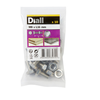 Diall M8 Hex Stainless Steel Bolt & Nut (L)16Mm (Dia)8Mm, Pack Of 10