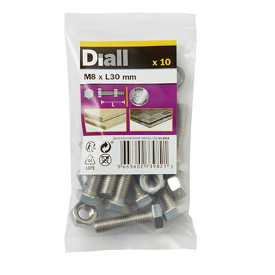 Diall M8 Hex Stainless Steel Bolt & Nut (L)30Mm (Dia)8Mm, Pack Of 10