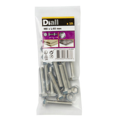 Diall M8 Hex Stainless Steel Bolt & Nut (L)40Mm (Dia)8Mm, Pack Of 10