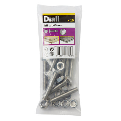 Diall M8 Hex Stainless Steel Bolt & Nut (L)45Mm (Dia)8Mm, Pack Of 10