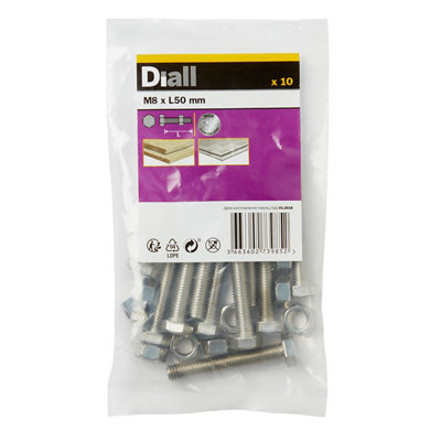 Diall M8 Hex Stainless Steel Bolt & Nut (L)50Mm (Dia)8Mm, Pack Of 10