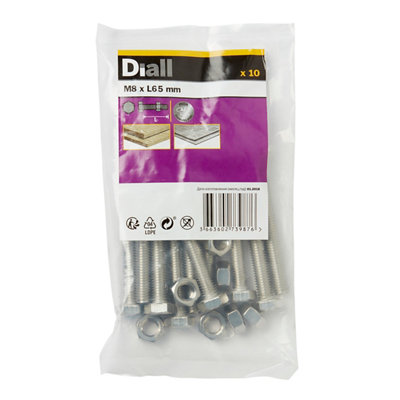 Diall M8 Hex Stainless Steel Bolt & Nut (L)65Mm (Dia)8Mm, Pack Of 10
