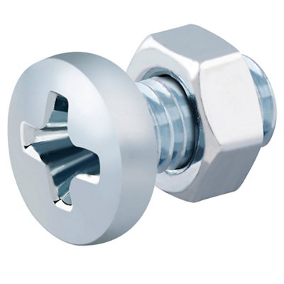 Diall M5 Cruciform Philips Pan Head Zinc-Plated Carbon Steel Machine Screw & Nut (Dia)5Mm (L)10Mm, Pack Of 20