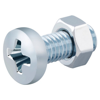 Diall M5 Cruciform Philips Pan Head Zinc-Plated Carbon Steel Machine Screw & Nut (Dia)5Mm (L)12Mm, Pack Of 20