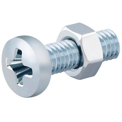 Diall M5 Cruciform Philips Pan Head Zinc-Plated Carbon Steel Machine Screw & Nut (Dia)5Mm (L)16Mm, Pack Of 20