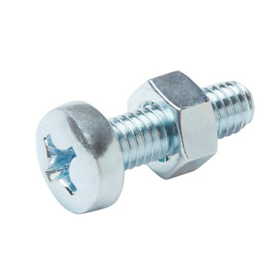 Diall M6 Cruciform Philips Pan Head Zinc-Plated Carbon Steel Machine Screw & Nut (Dia)6Mm (L)20Mm, Pack Of 20