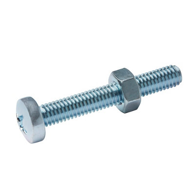 Diall M6 Cruciform Philips Pan Head Zinc-Plated Carbon Steel Machine Screw & Nut (Dia)6Mm (L)40Mm, Pack Of 20