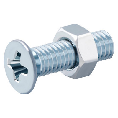 Diall M3 Pozidriv Countersunk Zinc-Plated Carbon Steel Machine Screw & Nut (Dia)3Mm (L)12Mm, Pack Of 20
