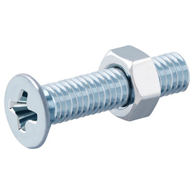 Diall M3 Pozidriv Countersunk Zinc-Plated Carbon Steel Machine Screw & Nut (Dia)3Mm (L)16Mm, Pack Of 20
