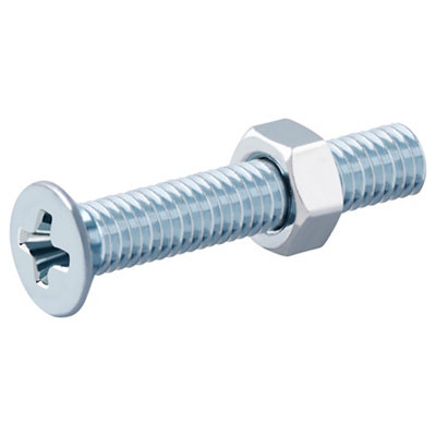 Diall M3 Pozidriv Countersunk Zinc-Plated Carbon Steel Machine Screw & Nut (Dia)3Mm (L)20Mm, Pack Of 20