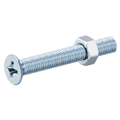 Diall M3 Pozidriv Countersunk Zinc-Plated Carbon Steel Machine Screw & Nut (Dia)3Mm (L)25Mm, Pack Of 20