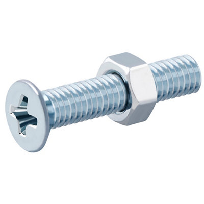 Diall M5 Pozidriv Countersunk Zinc-Plated Carbon Steel Machine Screw & Nut (Dia)5Mm (L)25Mm, Pack Of 20