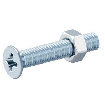 Diall M5 Pozidriv Countersunk Zinc-Plated Carbon Steel Machine Screw & Nut (Dia)5Mm (L)30Mm, Pack Of 20
