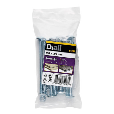 Diall M6 Coach Bolt & Nut (L)90Mm, Pack Of 10