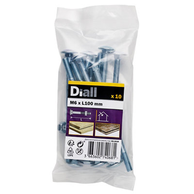 Diall M6 Coach Bolt & Nut (L)100Mm, Pack Of 10