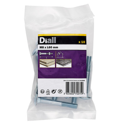 Diall M8 Coach Bolt & Nut (L)60Mm, Pack Of 10