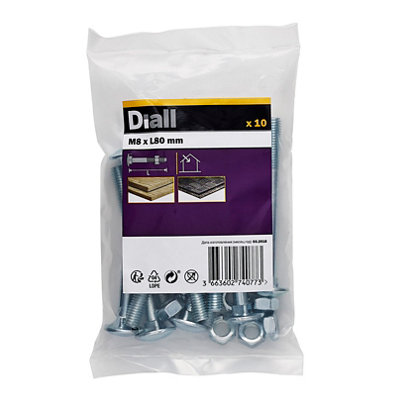 Diall M8 Coach Bolt & Nut (L)80Mm, Pack Of 10