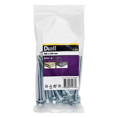 Diall M8 Coach Bolt & Nut (L)90Mm, Pack Of 10