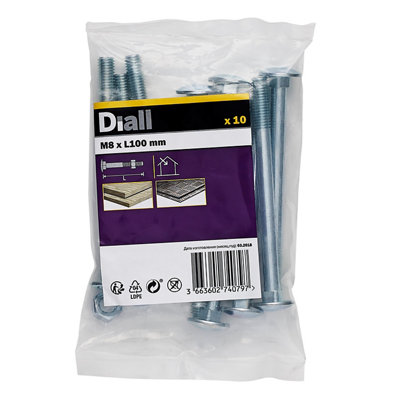 Diall M8 Coach Bolt & Nut (L)100Mm, Pack Of 10