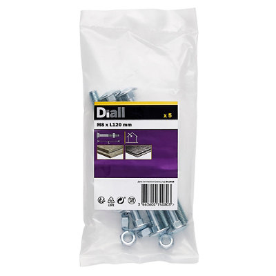 Diall M8 Coach Bolt & Nut (L)120Mm, Pack Of 5