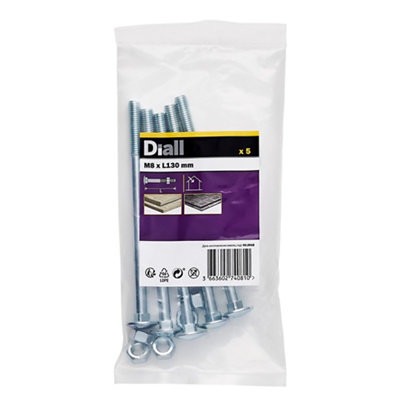 Diall M8 Coach Bolt & Nut (L)130Mm, Pack Of 5