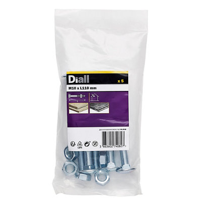 Diall M10 Coach Bolt & Nut (L)110Mm, Pack Of 5