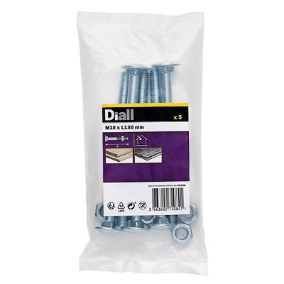 Diall M10 Coach Bolt & Nut (L)130Mm, Pack Of 5