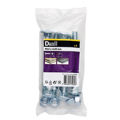 Diall M12 Coach Bolt & Nut (L)120Mm, Pack Of 5